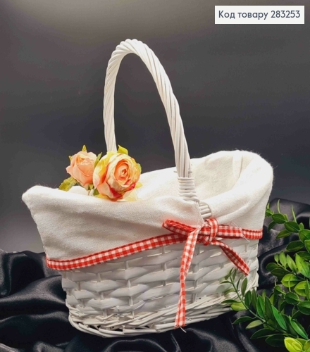 Кошик фарбований "Човник", БІЛИЙ з натуральною тканиною, (довж27см),(шир19см),(глиб.12см),(руч.14см) 283253 фото 1