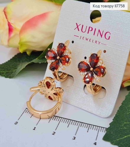 Серьги кольца, "Цветок Желаний" с Красными камешками, 2см, Xuping 18К 117758 фото 2