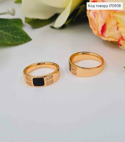 Перстень, з чорною емалкою та камінчиками, Xuping 18K 170938 фото 1