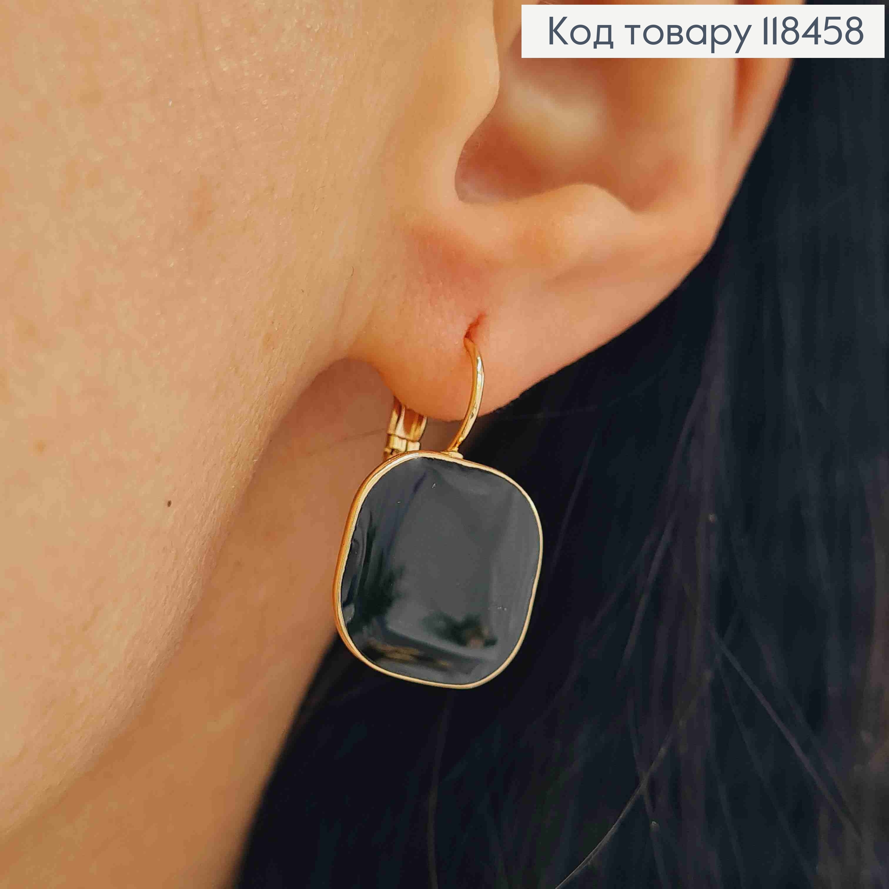 Сережки квадратні Чорною емаллю, 2,4см, італійська застібка, XUPING 18K 118458 фото 3