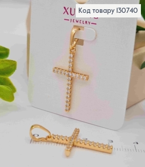 Хрестик прикрашений Блискучими камінцями, розмір 2,5*1,6см,  Xuping 18K 130740 фото