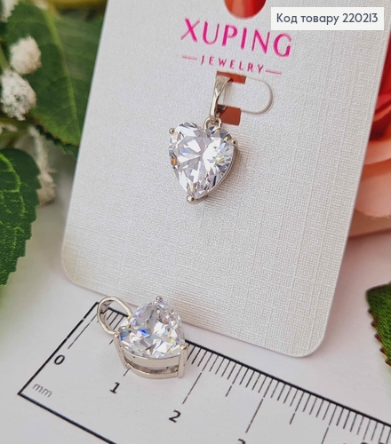 Кулон родованный, с камнем в форме сердечка, 1см, Xuping 18K 220213 фото 1