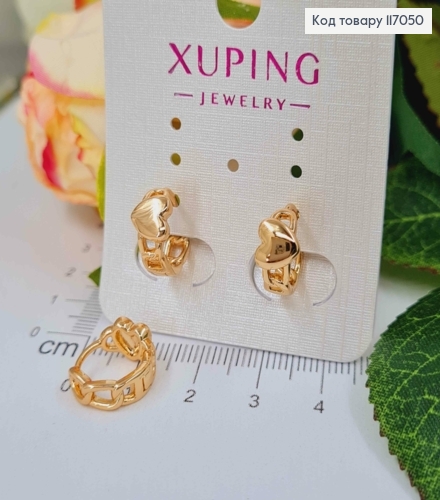 Серьги кольца 1см, с сердечком и плетением, Xuping 18K 117050 фото 1