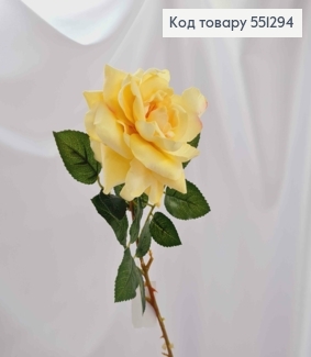 Искусственный цветок нежно ЖЕЛТАЯ роза 10см, бархатная, на металлическом стержне, высотой 62см 551294 фото