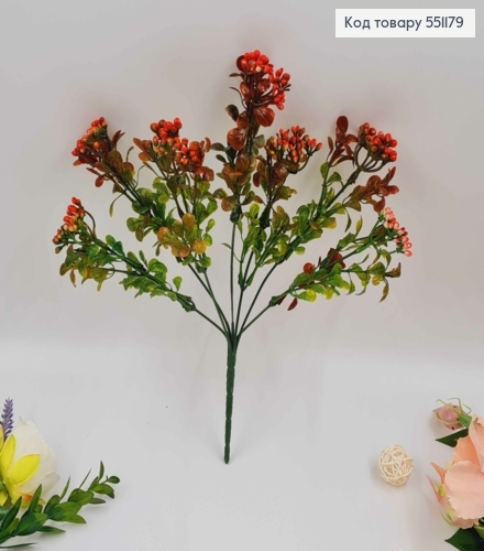 Искусственный цветок каланхоэ Красный, пластик, из 7 веточек на металлическом стержне, 30см. 551179 фото 1