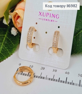 Сережки кільця 1,5см, з прямокутною вставкою в камінцях, Xuping 18K 116982 фото