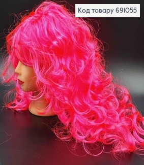 Перука карнавальна, Неоново-Рожевого кольору, хвиляста зі штучного волокна, довжина 55см 691055 фото