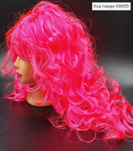 Парик карнавальный, Неоново-Розового цвета, волнистый из искусственного волокна, длина 55см. 691055 фото 1