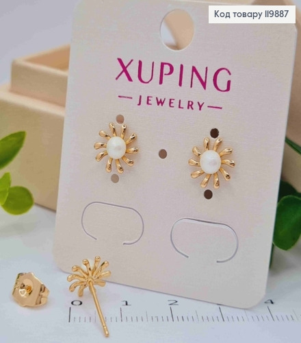 Серьги гвозди "Цветок" с жемчужиной, размером 0,9см, Xuping 18K 119887 фото 2