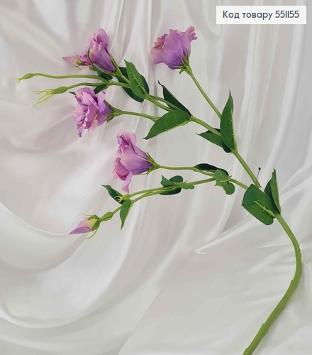 Штучна квітка Еустоми, ФІОЛЕТОВА, 4 квітки + 2 бутони, на металевому стержні, 82см 551155 фото 2