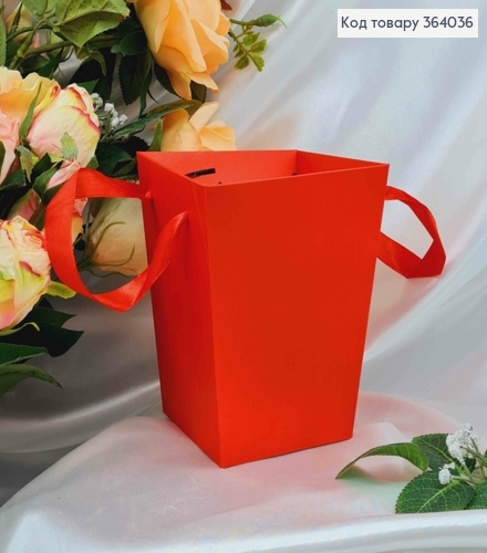 Набор флористических сумочек,12шт. красного цвета, картонная складная, с атласными ручками, 12*15см. 364036 фото 1