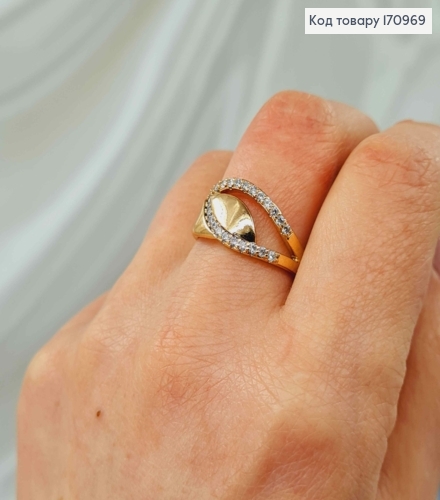 Перстень, листочок в камінцях, з пластинкою, Xuping 18К 170969 фото 2
