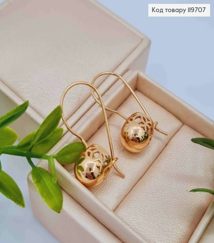 Сережки з  ажурною "Кулькою" (1см), довжина 2,8см, французька застібка, Xuping 18К 119707 фото 2