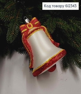 Новогодняя фигура КОЛОКОЛЬЧИК, БЕЛЫЙ +красно золотой ободок, размер 11*9см, Украина 612343 фото