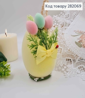 Пасхальная композиция, страусиное яйцо ЖЕЛТОГО цвета, 15*10см 282069 фото