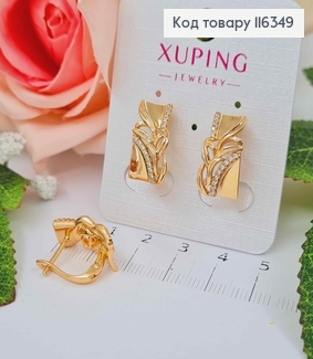 Сережки, Пластинки, з цвітом в камінцях, 1,6см,  англ. заст. Xuping 18K 116349 фото