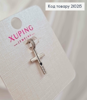Крестик родованный со стрелочкой и камешками, размер с колечком, размер 2*1см,,Xuping 18K 210215 фото