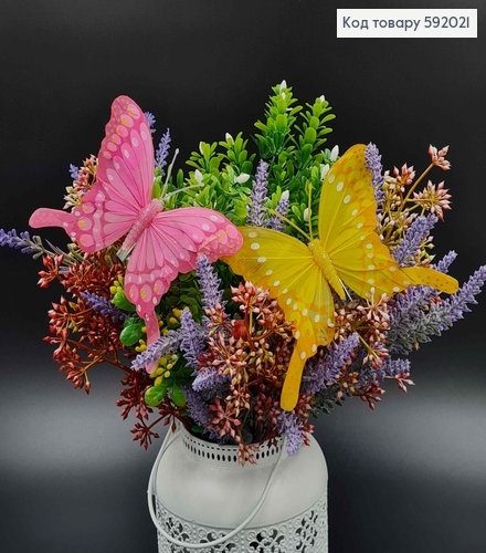 Флористична заколка, МЕТЕЛИК яскраві кольори в асорт., з блискітками, 12см. Польща 592021 фото 2