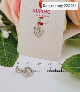 Кулон родованный, Сердце в камешках с подвесочкой, 1см, Xuping 220254 фото