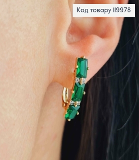 Серьги с тремя Зелеными камешками, 2,2см, английская застежка, Xuping 18K 119978 фото