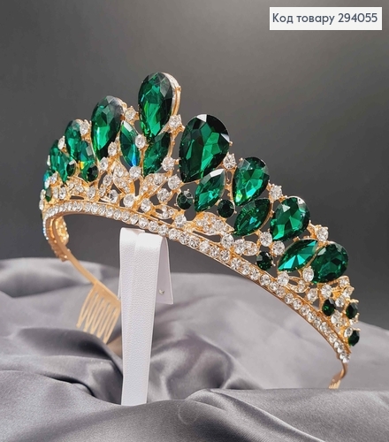 Тиара под золото, "Викторианская" с зелеными камешками. 294055 фото 1