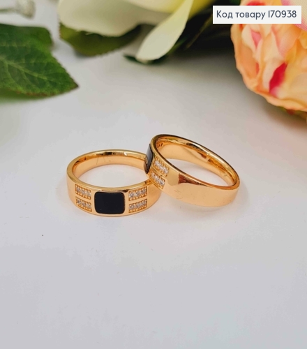 Перстень, з чорною емалкою та камінчиками, Xuping 18K 170938 фото 2