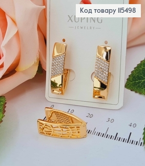 Серьги прямоугольные со вставкой из камней, 2,5см. англ. зам. Xuping 18K 115498 фото