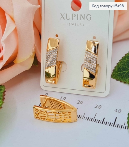 Серьги прямоугольные со вставкой из камней, 2,5см. англ. зам. Xuping 18K 115498 фото 1