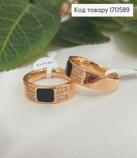 Перстень з чорною керамікою і камінцями, Xuping 18К 170589 фото