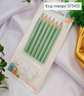 Набор свечей (6шт) Карандаши, зеленого цвета, 7,5см и подставках 573432 фото