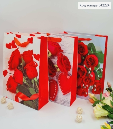 Пакет бумажный, "Красные Розы", в ассорт. 32*26*10см 542224 фото 1