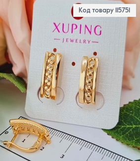 Сережки, Пластинки 2см, комбіновані, з плетінням, англ. заст.  Xuping 18K 115751 фото