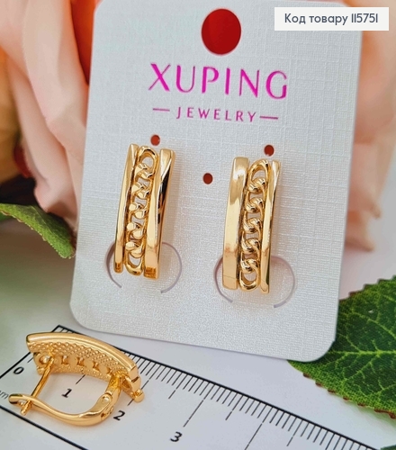 Сережки, Пластинки 2см, комбіновані, з плетінням, англ. заст.  Xuping 18K 115751 фото 1