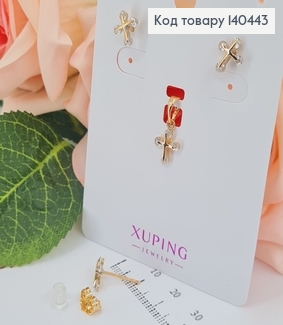 Набір сережки гвіздки хрестиком  та кулон з камінцями Xuping 18K 140443 фото