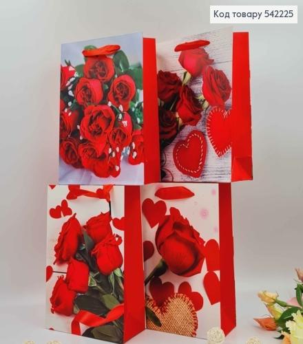 Пакет бумажный, "Красные Розы", в ассорт. 24*18*8см 542225 фото 1