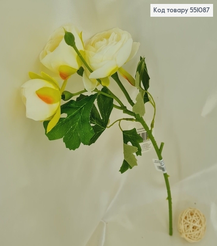 Штучна гілка з квітками півонії білої  на металевому стержні 42см 551087 фото 1