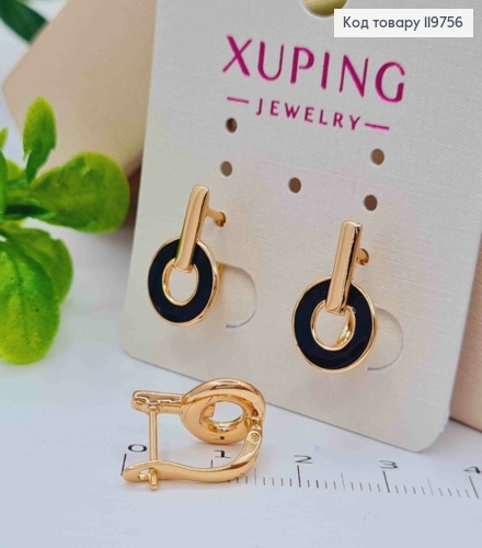Сережки з Чорною емаллю, 1,6см, англійська застібка, Xuping 18К 119756 фото 1