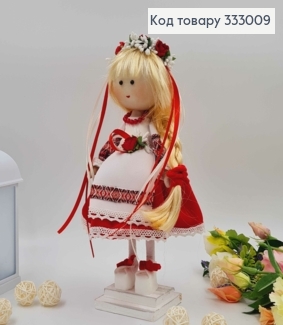 Лялька ДІВЧИНКА,"Зі світлою косою" в червоній бархатній спідничці, висота 32см,ручна робота, Україна 333009 фото