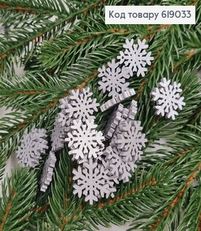 Набір сніжинки  дерев'яні срібні д.2 см 20 шт 619033 фото