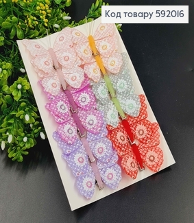 Флористична заколка, 7см, МЕТЕЛИК ніжні кольори в асорт., з візерунком, Польща 592016 фото
