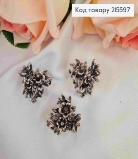 Краб метал "Квіти" з камінчиками, 2,5см, Срібного кольору 215597 фото