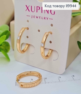 Серьги кольца "Овальные" с Блестящим камнем, длина 1,7см, Xuping 18К 119944 фото