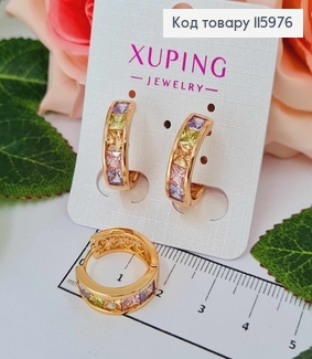 Сережки кільця 1,5см, з рядочком Кольорових камінців, Xuping 18K 115976 фото