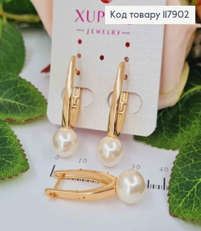 Сережки стріли з Перлинкою, 3,5см, англійська застібка, Xuping 18K 117902 фото