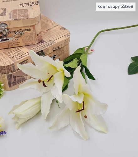 Искусственная веточка БЕЛАЯ лилия на 3 цветочка, высота 90см 551269 фото 2