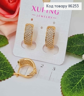 Серьги кольца, в камешках со стрелочкой вверх, 1,3см, англ. зам. Xuping 18K 116253 фото