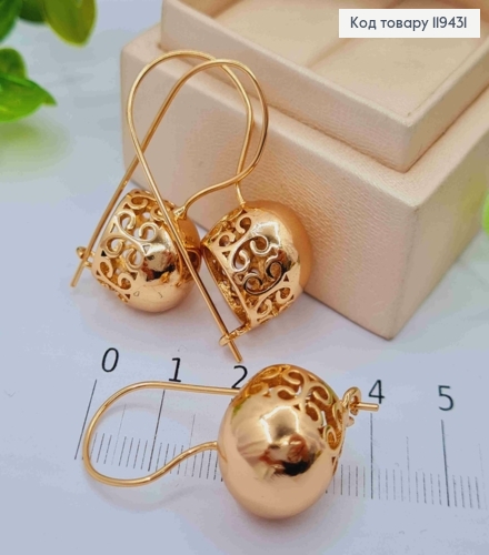 Серьги с ажурным "Шаром" (1,6см), длина 3,2см, французская застежка, Xuping 18К 119431 фото 2