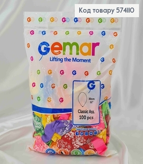Воздушные шары, латексные "12" Gemar цветные с надписью(30см), 100шт\уп 574110 фото