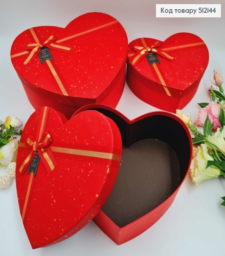 Набор коробок в форме сердца "Wishes for you" Красные 3шт(24х21х9,5см, 27х24х11см, 30х26х13см) 512144 фото 1