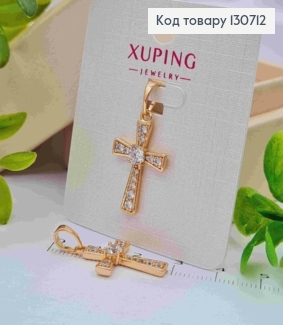 Хрестик прикрашений Блискучими камінцями, розмір 2,2*1,4см,  Xuping 18K 130712 фото